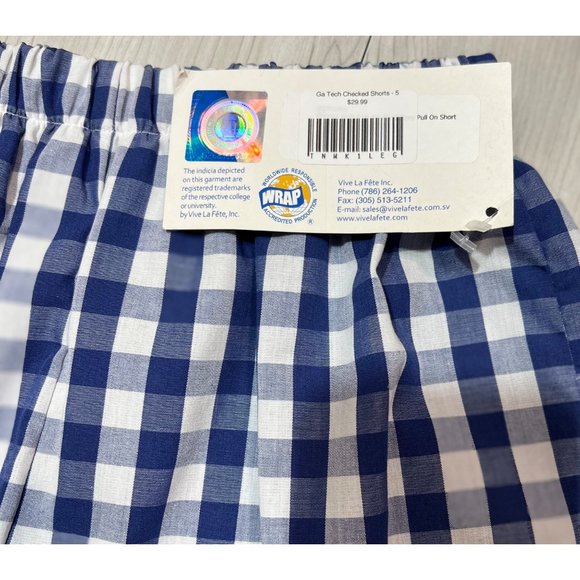 Vive La Fete blue gingham shorts GT Georgia Tech Yellow Jackets 5 NWT - Picture 3 of 4